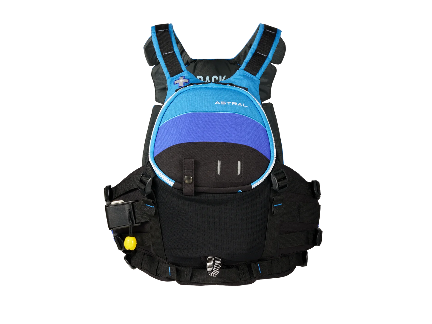 a blue and black Greenjacket Rescue PFD by Astral.