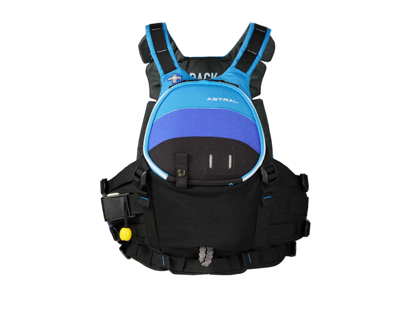 a blue and black Greenjacket Rescue PFD by Astral.