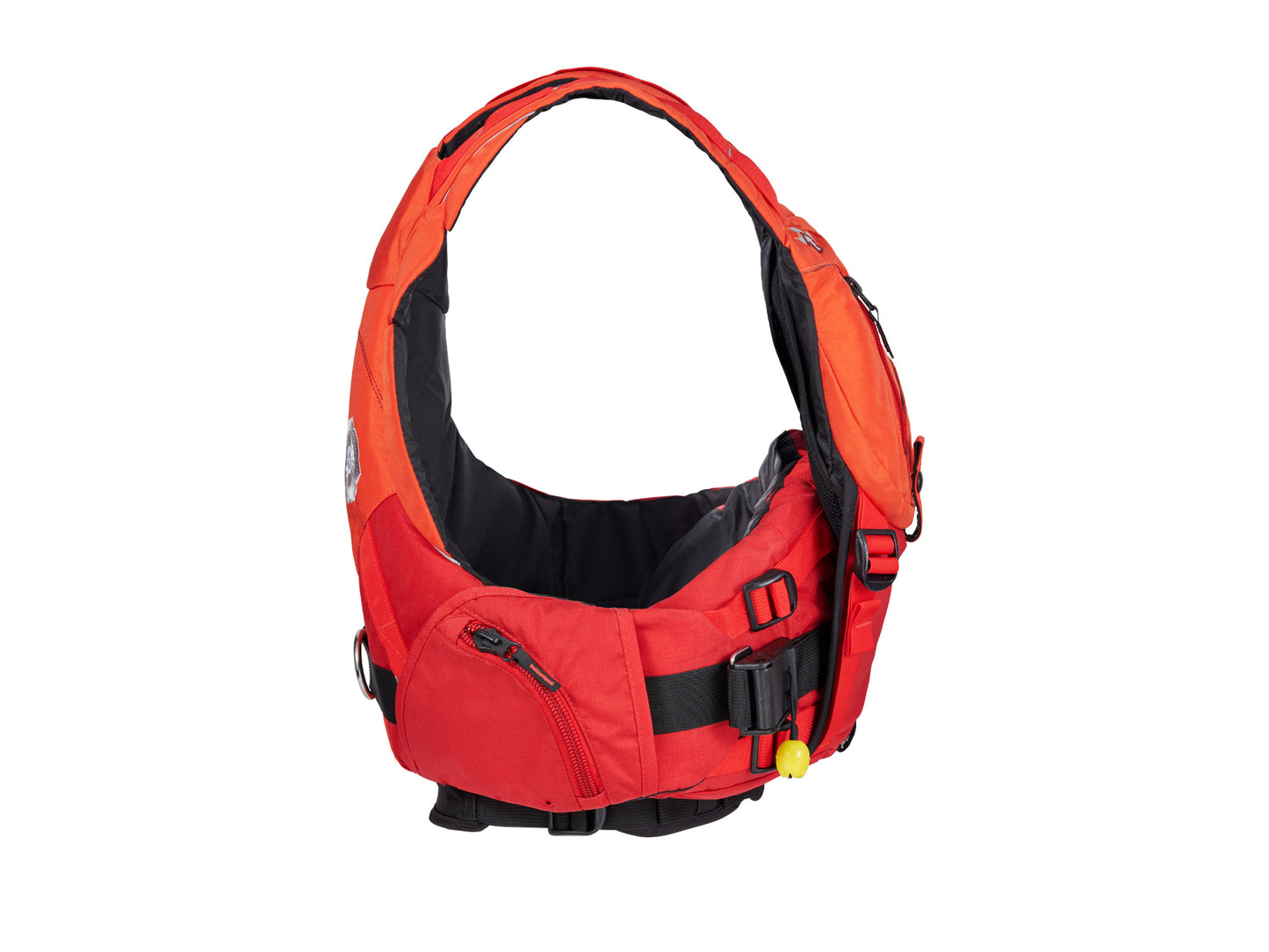 A red and black Indus High Float Rescue PFD from Astral on a white background.