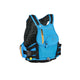 A blue Indus High Float Rescue PFD with yellow straps by Astral.