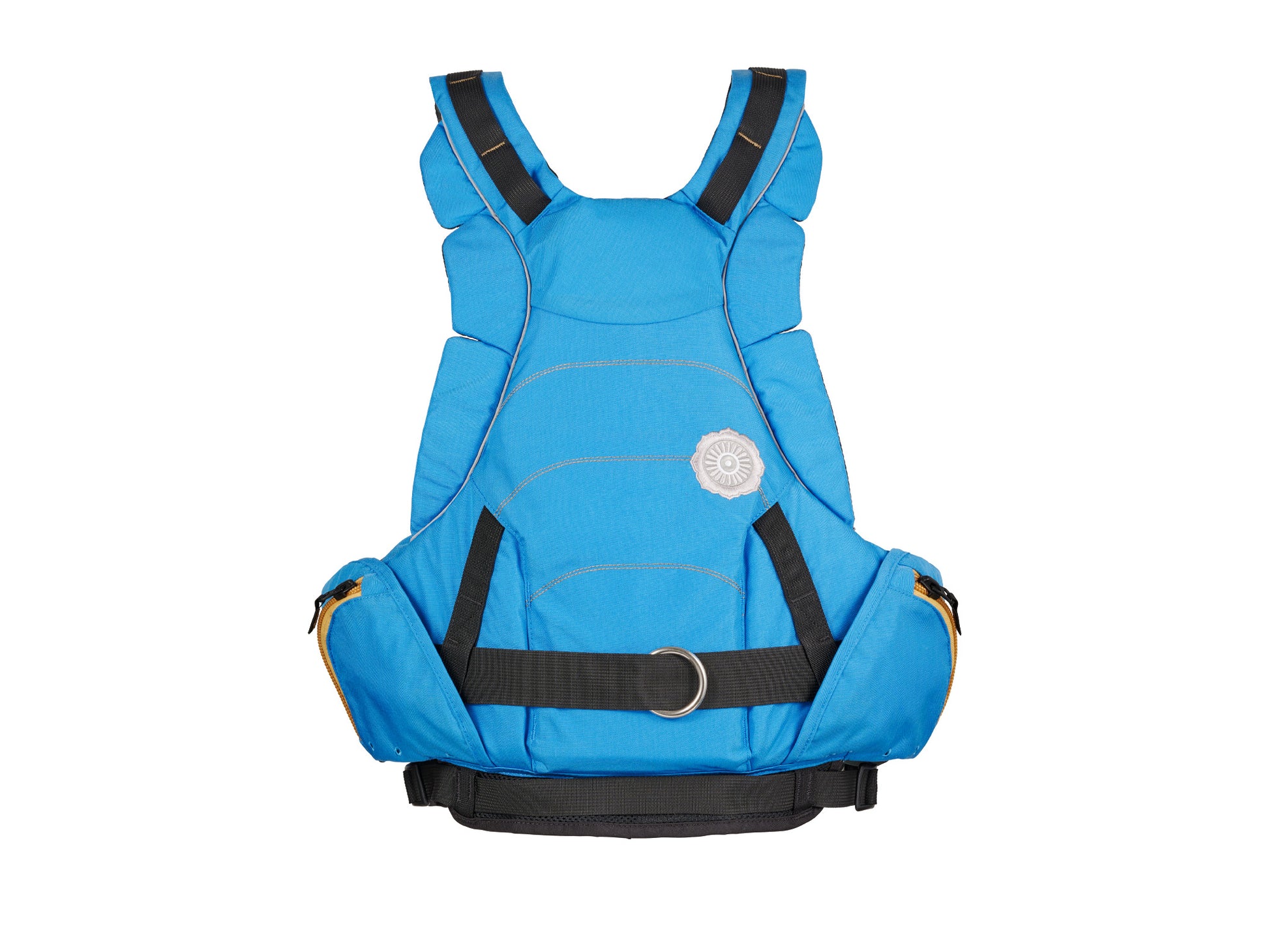 A blue Astral Indus High Float Rescue PFD with black straps.