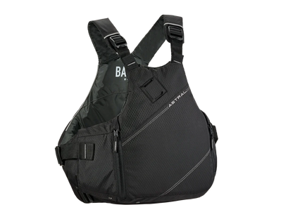 A black low profile YTV 2.0 PFD from the brand Astral with a zipper on the back.