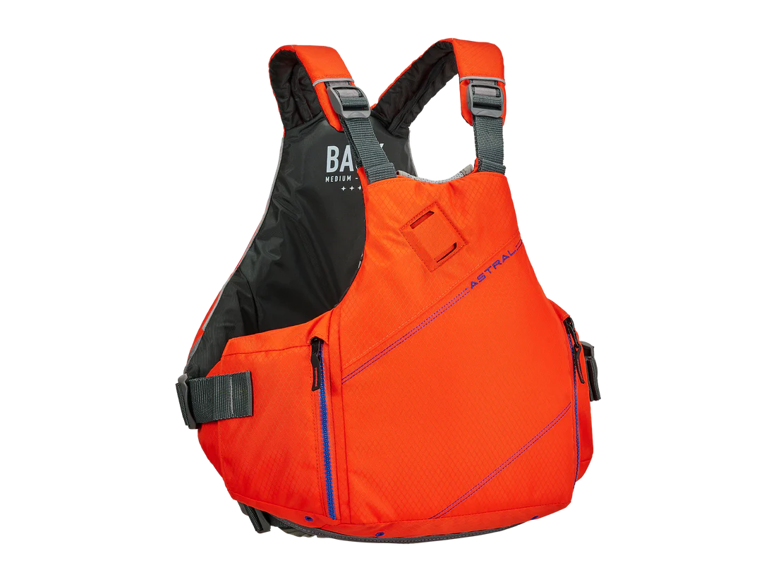 A low profile YTV 2.0 PFD in orange and black by Astral.