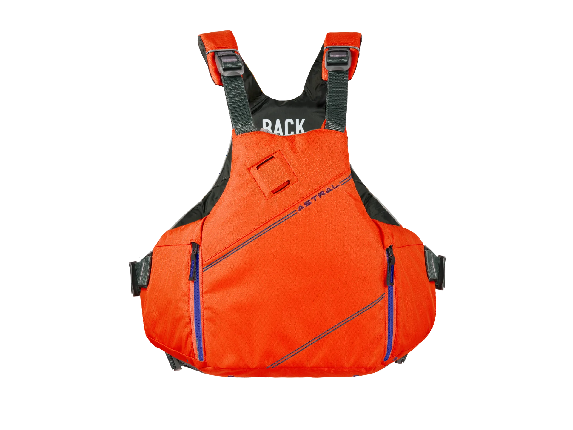 A PVC-free orange dinghy with the YTV 2.0 PFD from Astral brand on it.