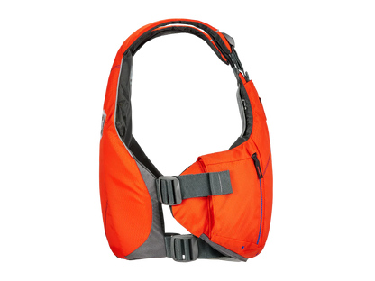 The back of an orange Astral YTV 2.0 PFD.