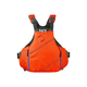 Bright orange YTV 2.0 PFD with black straps and multiple pockets, designed for water safety. Made from a recycled shell and featuring a low-profile design from Astral for added comfort.