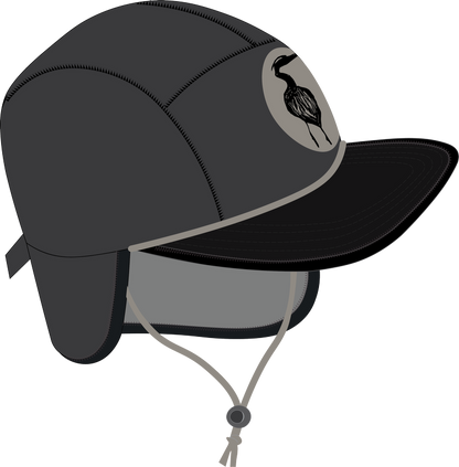 A black Nobdody Flat Brim Skull Cap with a bird on it from Nobdody's.
