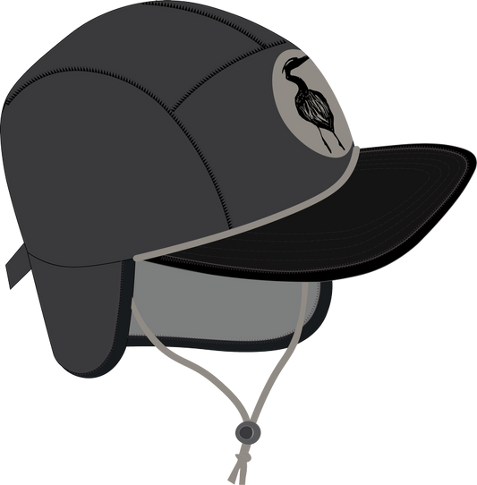 A black Nobdody Flat Brim Skull Cap with a bird on it from Nobdody's.