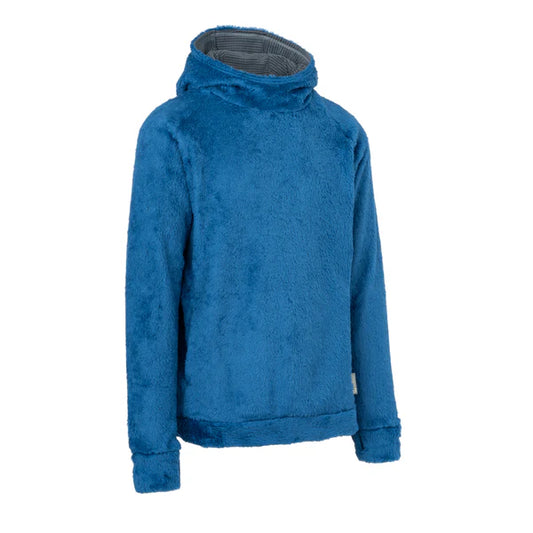 The Immersion Research Hot Lap Hoodie - Mens, in blue, features long sleeves, a high collar, and relaxed fit. Made from lightweight Polartec fleece for comfort. Shown on a plain white background.