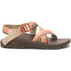 A brown Chaco ZCloud - Men's sandal with adjustable beige, orange, and red striped straps and a textured sole, shown from the side. Designed for all-day outdoor comfort and adventure.