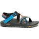 The Z1 Rapid Pro - Women's Chaco sandal features colorful patterned straps, adjustable blue webbing, and a textured Vibram outsole with Chaco and Vibram logos—ideal for water activities and active adventures.
