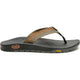 The Chaco Rapid Pro Flip Flop - Women's features black and gray colors, orange and brown patterned straps, Chaco and Vibram logos, plus a Vibram outsole for superior traction in water performance sandals.