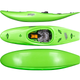 The Jackson Kayak Clutch is a bright green one-person half-slice kayak, shown from the side, top, and bottom views, with a visible seat and footrests in the cockpit.