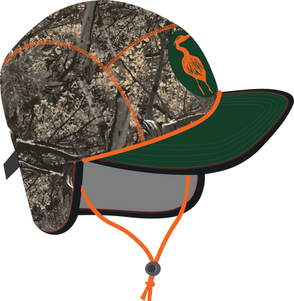 A Nobdody's Flat Brim Skull Cap with an orange and green logo.