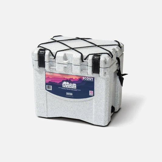 A Scout 22 Cooler by Canyon with a pink handle.