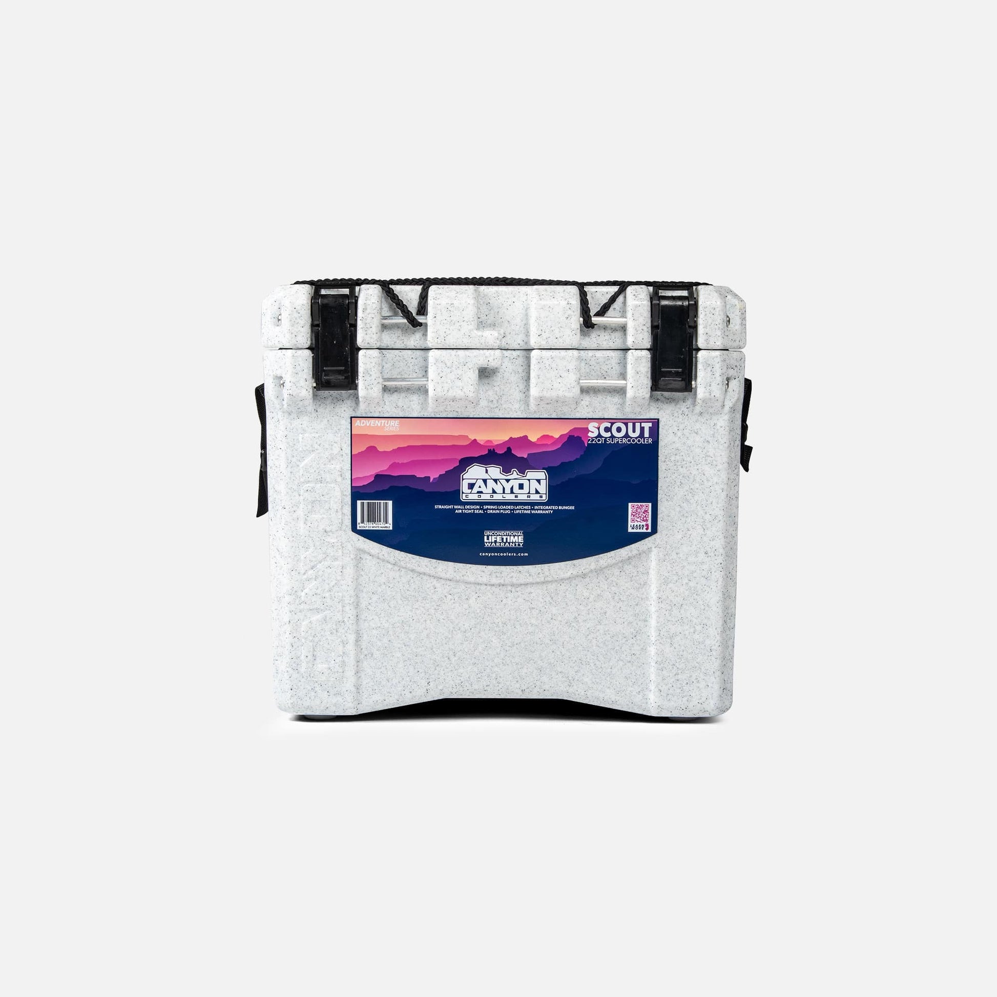 a white Canyon Scout 22 Cooler with a pink and purple design.