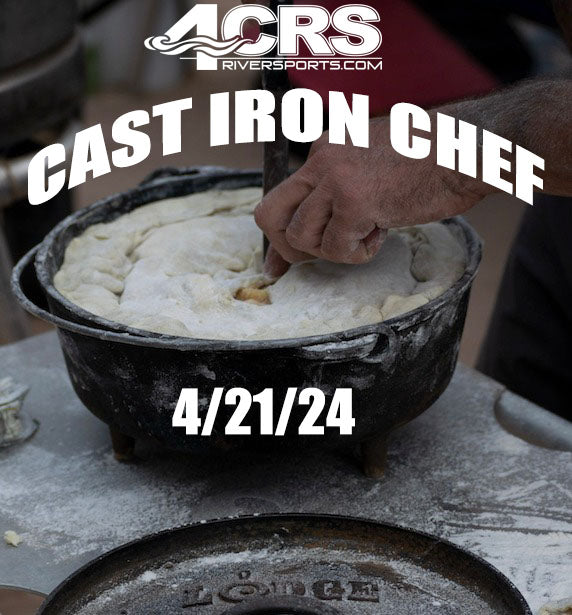 A person preparing food in a Cast Iron Chef - Competitor pot with the text "Cast Iron Chef Competition 4/21/24".