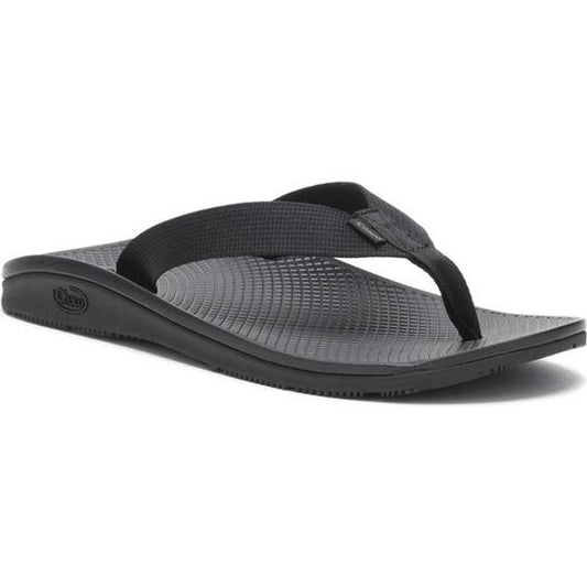 The Chaco Classic Flip - Men's is a black flip flop sandal with a textured footbed and fabric thong strap, designed for durability and comfort, shown on a plain white background.