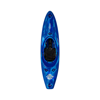 The Blue Smoke Dagger Code creek whitewater kayak with new thigh brace system.