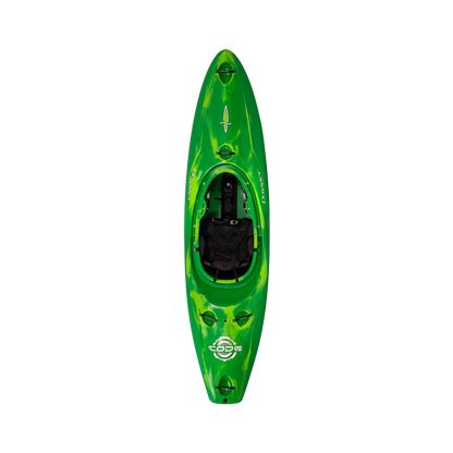 The Green Smoke Dagger Code creek whitewater kayak with new thigh brace system.