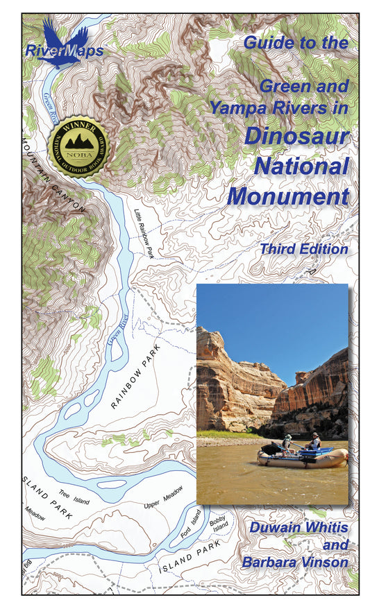 The Rivermaps Guide to Green and Yampa Rivers - Dinosaur National Monument features a topographic Yampa River map and a rafting photo beneath canyon cliffs on the cover.