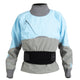 A Kokatat women's blue and grey Stoke Dry Top (Hydrus 3.0) with a zipper.