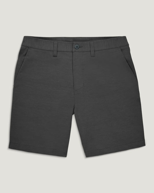 Free Fly Men's Palmera Hybrid Short in dark gray, with front pockets, belt loops, and button closure. Made from quick-dry stretch fabric for all-day comfort. Shown on a white background.