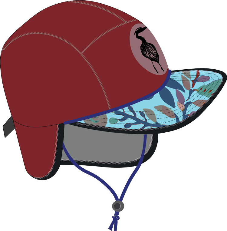 A Nobdody's neoprene skull cap with a bird resting on it.