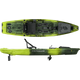 Top and side view of the green Hammer 12'10 pedal drive fishing kayak by Native Watercraft, featuring multiple storage compartments and designed for anglers seeking efficient, hands-free propulsion.