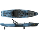 The Native Watercraft Hammer 12'10 is a blue pedal drive fishing kayak featuring an open cockpit, storage hatches, adjustable seat, and rod holders, shown in top and side views.