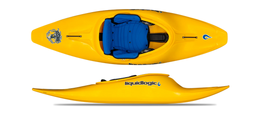 Featuring the Homeslice freestyle kayak, play boat manufactured by LiquidLogic shown here from one angle.
