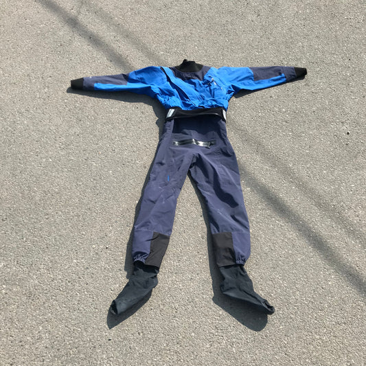 A Demo NRS GoreTex NRS Drysuit - Men's SM lying on the ground.