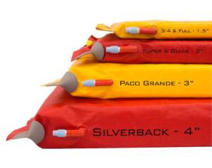 A stack of bags with the words Guide Paco Pad 4 and self inflating air valve. (brand name: Jacks Plastic)