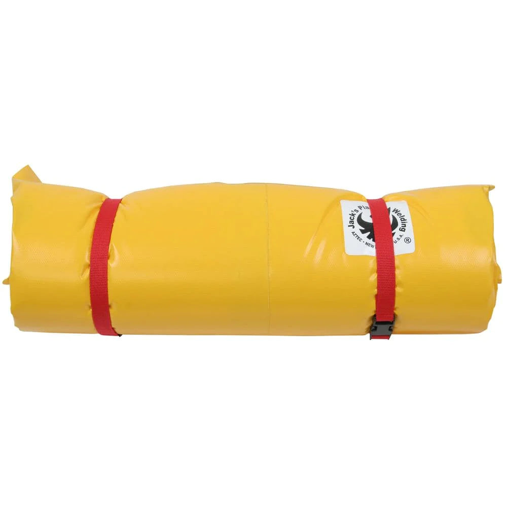 The Silverback Paco Pad by Jacks Plastic Welding is a rolled-up yellow mat made of high-density foam, secured with two red straps and adorned with the iconic black horse's head logo on a white background.