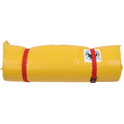 The Silverback Paco Pad by Jacks Plastic Welding is a rolled-up yellow mat made of high-density foam, secured with two red straps and adorned with the iconic black horse's head logo on a white background.