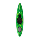 Green Dagger Katana whitewater kayak with black seat viewed from above on a black background with shadow lines.