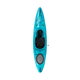 Top-down view of a turquoise Dagger Katana whitewater kayak on a black background with horizontal white lines indicating motion.