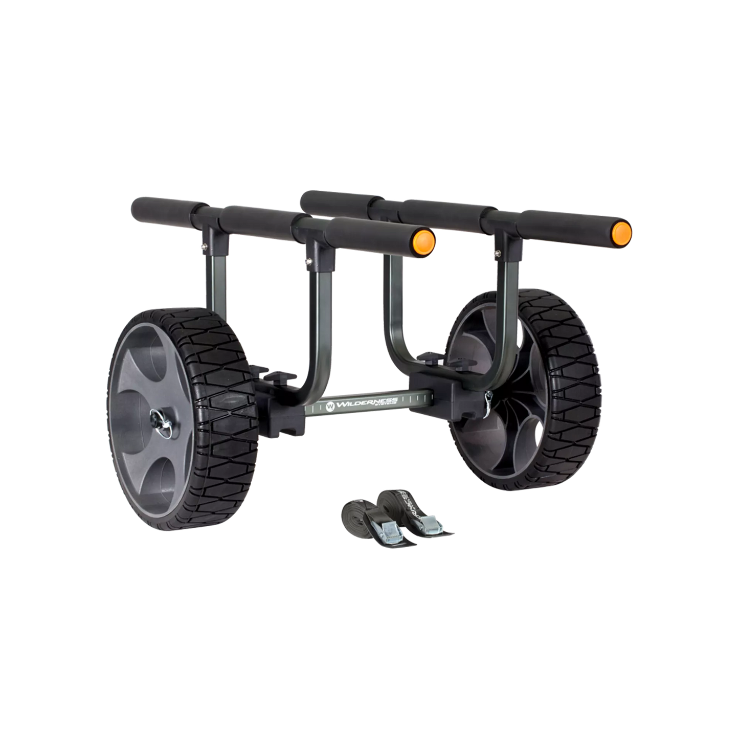 The Wilderness Systems Heavy Duty Kayak Cart, equipped with 12" no-flat wheels and adjustable straps, boasts a robust frame for effortless watercraft transportation.