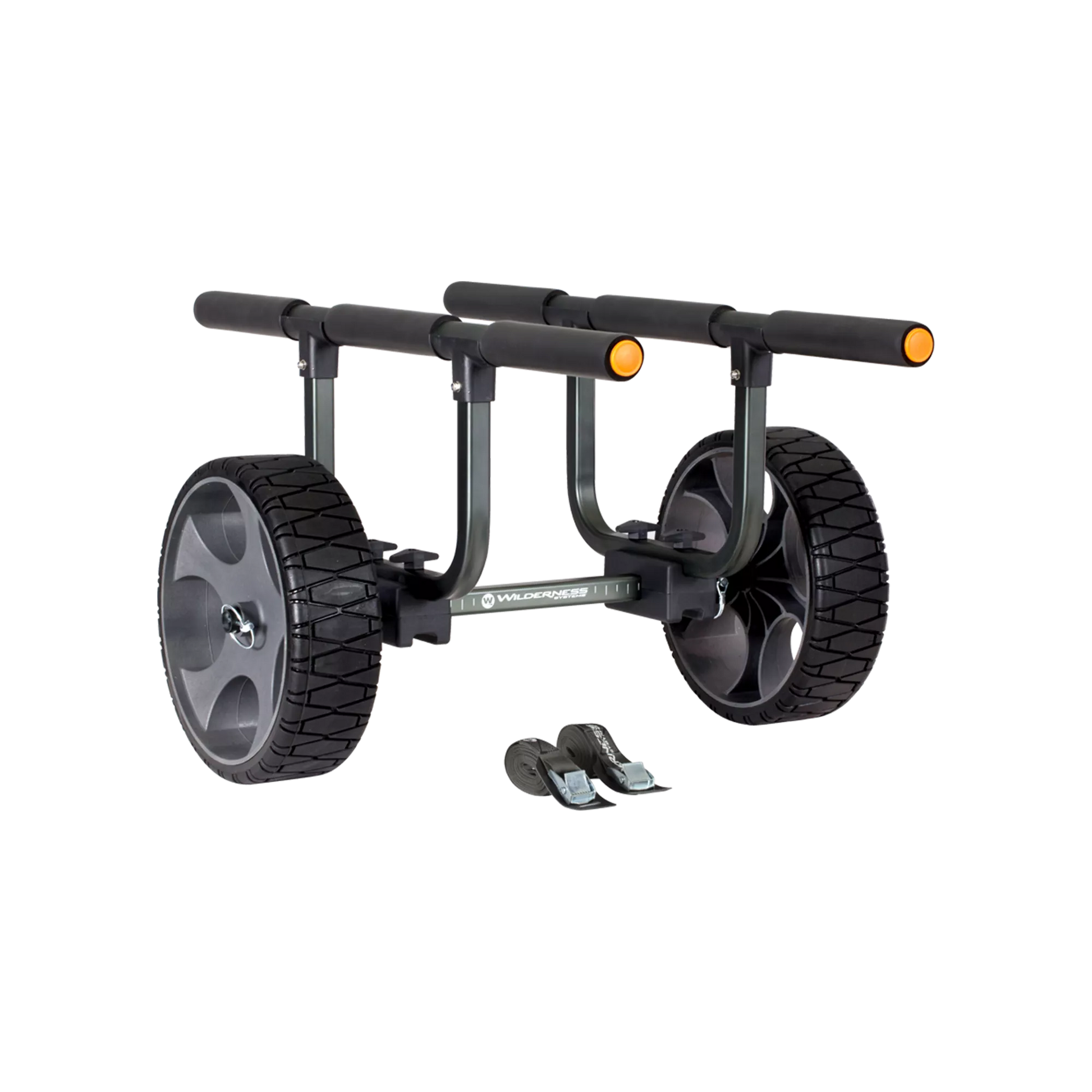 The Wilderness Systems Heavy Duty Kayak Cart, equipped with 12" no-flat wheels and adjustable straps, boasts a robust frame for effortless watercraft transportation.