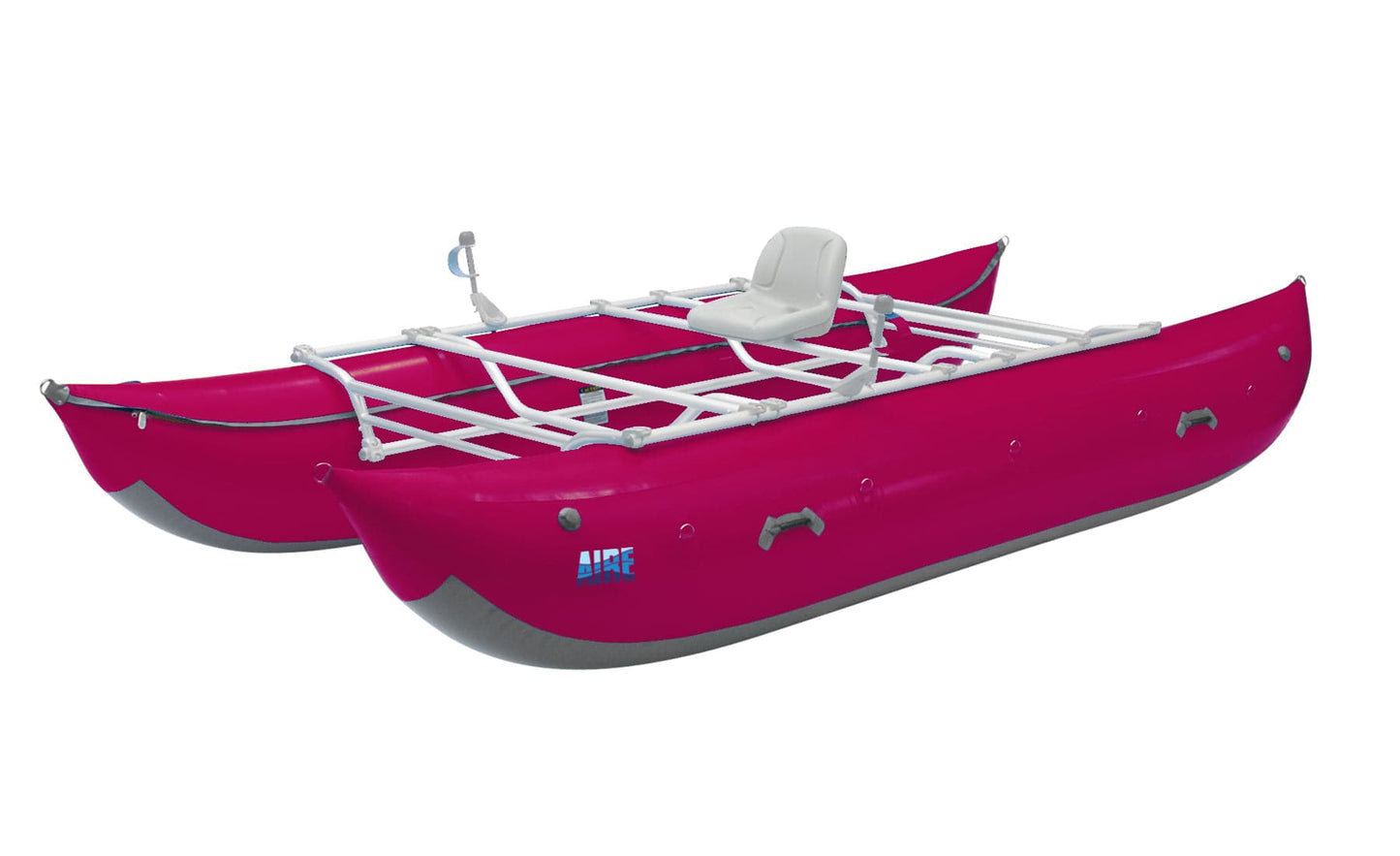 a pink AIRE Lion Cataraft with two seats on it.