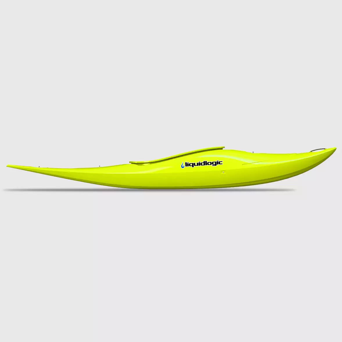 Bright yellow LiquidLogic Powerslide kayak on a white background.