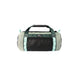 The River Station Gear Small Mesh Duffel is a cylindrical whitewater bag with a black UV-protective mesh front pocket, green handles, and light blue accents, shown on a white background.