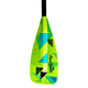 The AquaBound Malta Adjustable SUP Paddle features a lime green blade with geometric blue and green patterns and a lightweight black shaft.