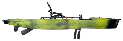 A yellow Hobie Pro Angler 360 XR - 14ft kayak on a white background.
