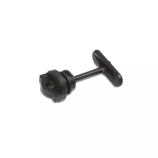 A LiquidLogic drain plug on a white background.