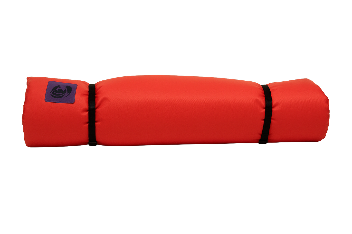 The Jacks Plastic Welding Pickup Paco Pad is a bright red cylindrical camping mattress with black end straps and a small purple logo on one side, shown against a white background.