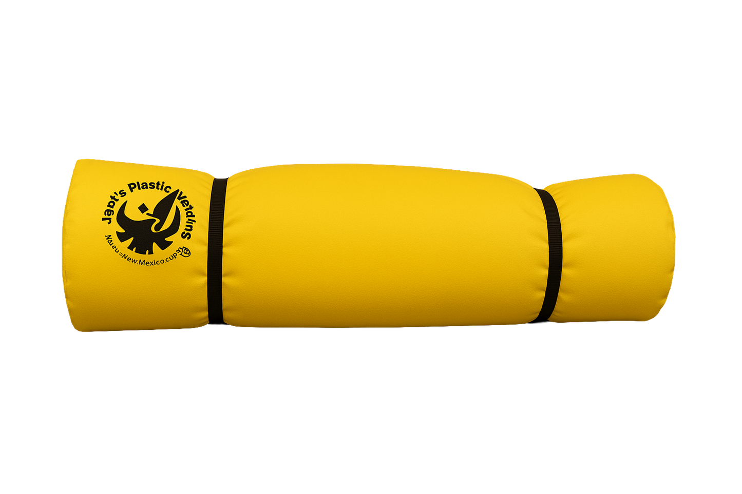 Bright yellow foam training dummy labeled "Jacks Plastic Welding Pickup Paco Pad" with a black bird logo, reminiscent of the Pickup Paco Pad waterproof camping mattress, shown against a plain white background.