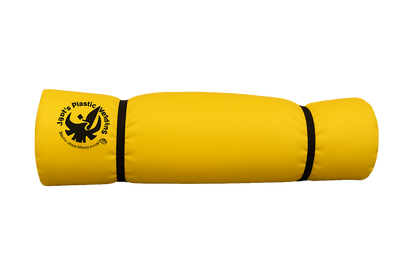 Bright yellow foam training dummy labeled "Jacks Plastic Welding Pickup Paco Pad" with a black bird logo, reminiscent of the Pickup Paco Pad waterproof camping mattress, shown against a plain white background.