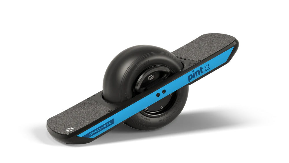 a black and blue skateboard on a white background.