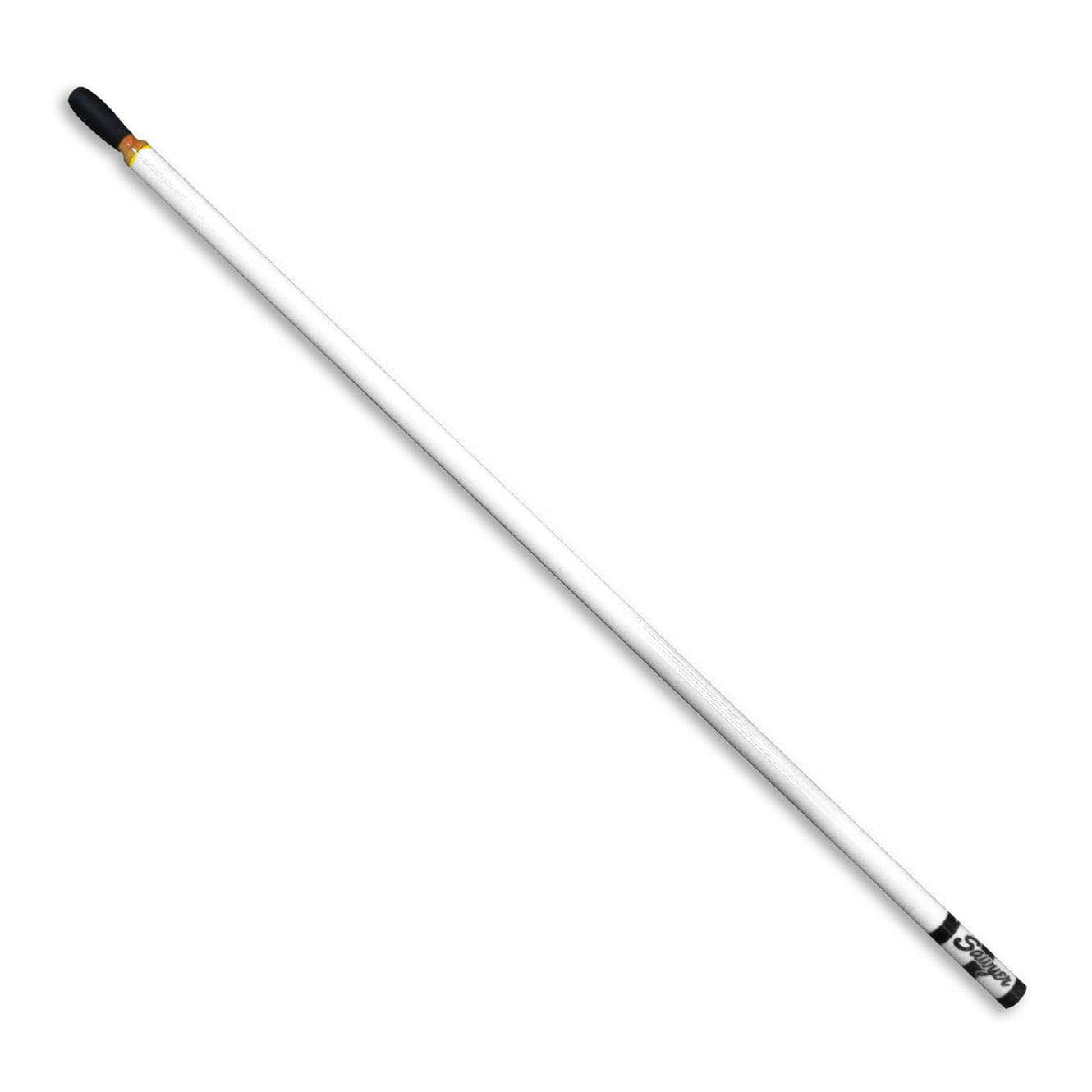 The Sawyer Polecat Oar - Bare Shaft features a white fiberglass composite handle with a black rubber grip on one end and a threaded metal tip on the other, resembling an oar’s clean design, shown against a white background.